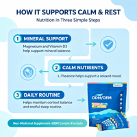Complément alimentaire pour l'équilibre du cortisol avec glycinate de magnésium, L-théanine et vitamine D3 pour l'humeur et le sommeil (OEM ODM)