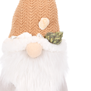 Sand Chevron Knit Hat Coastal Gnome Plush Shell Trim Doll with Woven Sandal <b>Feet</b> for Beach House Entry <b>Table</b> Decor - Product Image 3