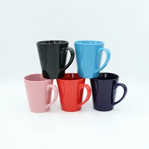 12 oz v-shaped custom glazed ceramic coffee logo mug cola cup supplier