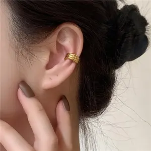 Womens Fashion Jewelry High Quality Vintage Gold Plated Round Earrings Cuffs Without Perforated Earring