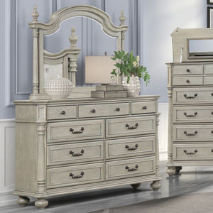 Commode de chambre à coucher à pieds tournés, meuble de rangement de style rustique cottage, commode en bois gris style ferme avec miroir - Product Image 4