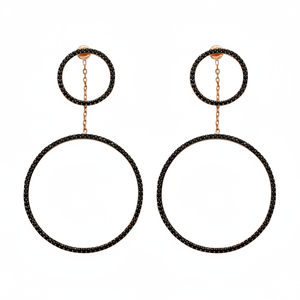 <b>Black</b> Zircon Circle Design <b>Dangle</b> <b>Earring</b> Turkish Wholesale 925 Sterling Silver Handcrafted Fine Jewelry - Product Image 2