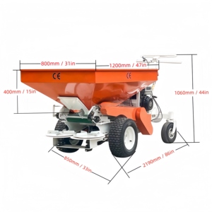 Épandeur de compost motorisé autopropulsé, épandeur d'engrais à double disque réglable à pousser à la main, pour pelouse et jardin, à essence, garantie 1 an - Product Image 2