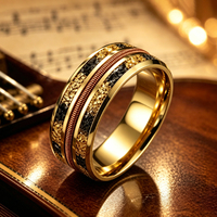 JLM Premium Custom Gold Stainless Steel Guitar String Gold Flake Ring Unisex Wedding Band Musician Jewelry Engagement Gift Party