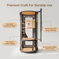Grande Villa Panoramique de Luxe pour Chat, Design Château Étoilé et Lune, en Bois, avec Vitrine et Nid Intégré, Bac à Litière