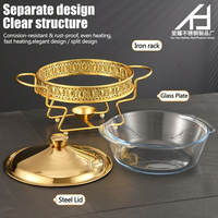 Fournitures hôtelières : Ensemble de réchauds de buffet ronds de luxe en acier inoxydable 2L, chauffe-plats en verre doré/argenté pour restaurant et mariage