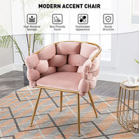 Fauteuil d'appoint en velours rose de style scandinave avec pieds en métal doré Chaise de canapé simple pour chambre et salon Maquillage