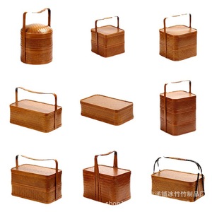 <b>Bamboo</b> Woven Basket Rectangle Multifunction Food <b>Container</b> Kitchen Storage Box Gift Box Tea Set Pastry Box Handmade Retro Style - Product Image 1