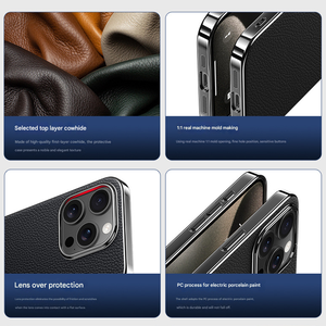 เหมาะสำหรับเคสโทรศัพท์หนังแท้สำหรับ <span class=keywords><strong>iPhone</strong></span> พร้อมเลนส์โลหะและฝาครอบป้องกันชุบด้วยไฟฟ้า - Product Image 4