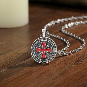 Collar de Caballeros Templarios de Plata de Ley 925 Merryshine, Escudo de <span class=keywords><strong>Caballero</strong></span> Medieval, Colgante de Cruz de Esmalte Rojo - Product Image 3
