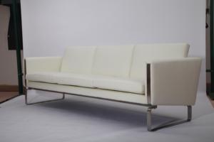 Riproduzione del Divano CH103 di <span class=keywords><strong>Hans</strong></span> Wegner in Pelle Bianca, Stile Moderno di Metà Secolo - Product Image 3