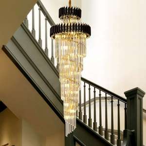 Large Gold Villa retest building living room Crystal Long <b>Chandelier</b> Hanging Lamp for Loft Apartment - Product Image 3