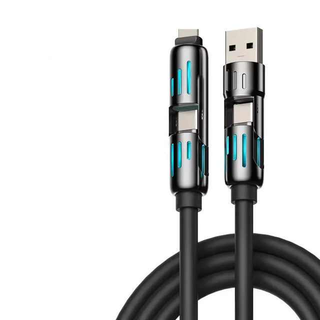 240W Super Fast Charging Breathing Light Rainbow Zinc Alloy Four in One Data Cable USB-C to Type C Mobile Phone Charger Cable
