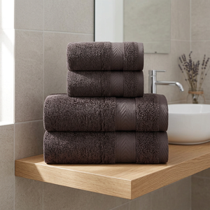Ensemble de serviettes de bain en coton biologique écologique brun foncé, motif à carreaux, tissé, rectangulaire, usage hôtelier, taille adulte, ORCHID - Product Image 1