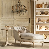 Chaise longue de loisirs en bois massif rembourrée, style antique français, très vendue, pour salon de villa, mobilier d'intérieur