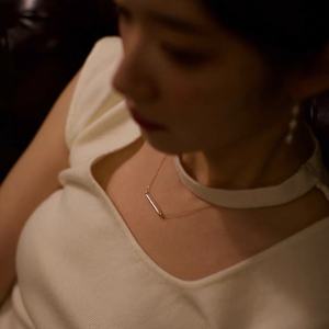 Minimalist 14k <b>Gold</b> and <b>Small</b> Silver Bar <b>Necklace</b> Beautiful Natural Baroque Pearl Versatile and Strong Light Niche <b>Necklace</b> - Product Image 2