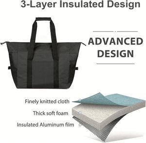Insulated Shopping Cooler Bags with Zippered Top for Groceries Reusable Thermal Foam Tote Bag for Travel - Product Image 2