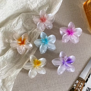 Fermagli per capelli a forma di fiore estivi da spiaggia, fermagli a becco d'anatra con plumeria a colori sfumati, fermagli per capelli in plastica hawaiana per decorazioni floreali - Product Image 3