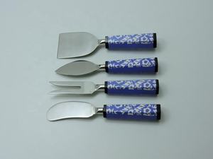 Ensemble de couteaux à fromage en acier inoxydable avec manche en résine bleue à motif floral, cadeaux élégants pour l'inauguration de la maison, ensemble personnalisé de 4 pièces - Product Image 2