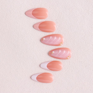 <span class=keywords><strong>Uñas</strong></span> postizas de alta calidad con diseño de almendra, <span class=keywords><strong>largas</strong></span>, con relieve floral, efecto de onda de agua tridimensional, <span class=keywords><strong>manicura</strong></span> <span class=keywords><strong>francesa</strong></span> sencilla. - Product Image 2