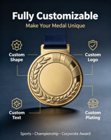 Médaille en alliage de zinc gravée en 3D personnalisée avec logo, adaptée aux événements sportifs et à un usage promotionnel