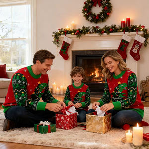 Pull de Noël personnalisé pour femme, col rond, jacquard tricoté, à manches longues, pour la famille - Product Image 2