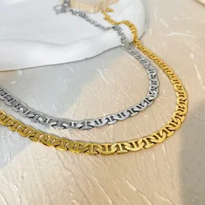 Nicht verblassende Titan Stahl Galvanik Gold Halskette flache dünne Schweine nase Edelstahl breite Kette Halskette Großhandel