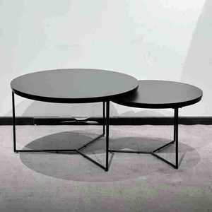 Italian minimalist marble coffee <b>table</b>, home living room set with two coffee <b>tables</b> of different heights, round wrought <b>iron</b> - Product Image 5