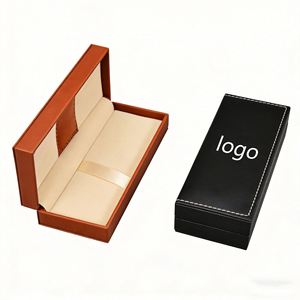 Boîte à montre longue en cuir PU avec logo personnalisé, couvercle rabattable, pour collier, bracelet, emballage cadeau, noir - Product Image 2