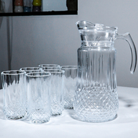 Ensemble de 7 verres à graver avec motifs, comprenant un pichet à eau en verre transparent et des tasses pour jus