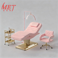 Lit de Beauté Luxe et Haute Qualité avec Base en Acier Inoxydable Doré, Fauteuil de Massage Facial Réglable pour Salon et Soins des Cils