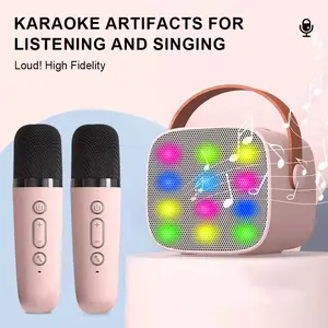 Altavoz RGB LED Karoke con micrófono Altavoz portátil con 2 micrófonos inalámbricos