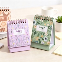Calendrier de bureau mini 2027 transfrontalier en anglais, impression fleurs épanouies, carton blanc, planificateur de bureau 18 mois