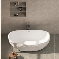 Baignoire autoportante moderne en pierre artificielle de 1,6 m avec fonction bain à remous, personnalisable pour appartement, hôtel, maison