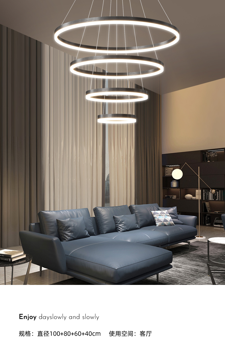 Modern Contemporary Minimalist Luxury Circle Globe Gold Ring Dining Room Ceiling Hanging Black LED Chandeliers Pendant Lights