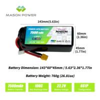 Batterie LiPo Mason Power 50C/75C/100C 6S 7500mAh 22.2V 22.8V légère à décharge rapide pour drones de course longue portée de 5 à 7 pouces