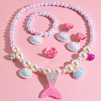 Collier, bracelet, bague et boucles d'oreilles sirène en plastique multicolores pour enfants, toutes saisons, déguisement d'Halloween, jeu d'imitation, cadeaux d'anniversaire