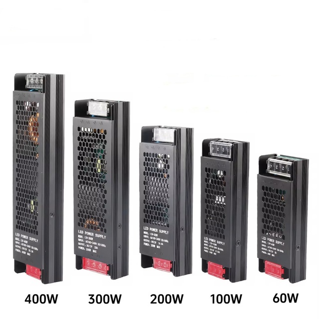 Aluminum Slim IP20 LED Strip Light Driver 100-240V AC DC Full Power Supply 60W-400W Constant Voltage 12V/24V Led Power Supply