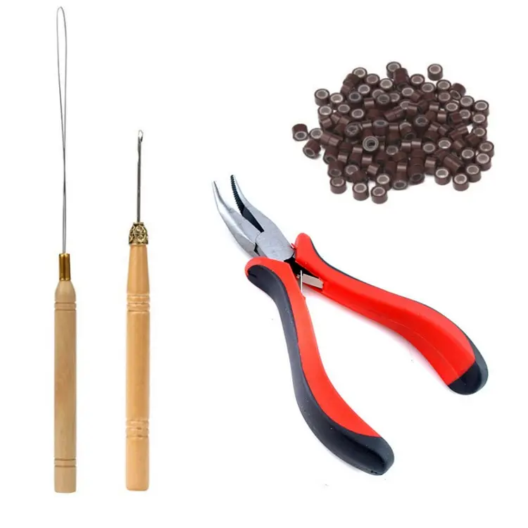 Kit de herramientas de alicates para extensiones de cabello y cuentas forradas de silicona, agujas de ganchos de ganchillo, juego de herramientas para extensiones de cabello