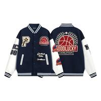Vestes de baseball et de basketball rétro bleu marine pas chères pour hommes, style universitaire, avec patchwork et lettres brodées, légères