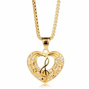Collar Largo de Acero Inoxidable con Colgante de Corazón y Símbolo Musical, Chapado en Oro, con Diamantes, de Alta Calidad para Mujer - Product Image 6