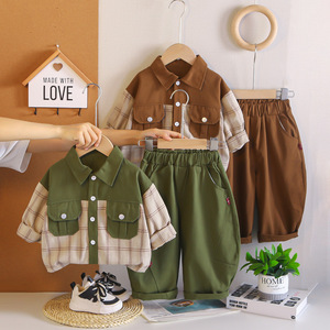 Ensemble chemise et pantalon à carreaux colorblock pour bébé garçon, deux pièces, mignon, décontracté, pour tous les jours - Product Image 1