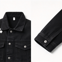 Blouson Trucker Homme Noir en Nylon Ripstop avec Patchs Croisés, Fermeture Éclair, Coupe Décontractée, Style Streetwear Ample, Broderie Longue