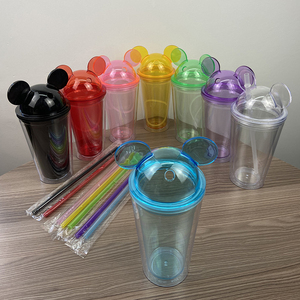 Wholesale <strong>Mickey</strong> 16oz <strong>Mouse</strong> Ears Shaped Mug Double Wall Clear Acrylic Tumbler Coffee Cup Ear Plastic Tumbler with Straw and Lid - Product Image 5
