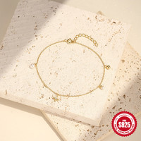 Bracelet ajustable en argent sterling S925 plaqué or avec charme trèfle à quatre feuilles et perles délicates pour femmes