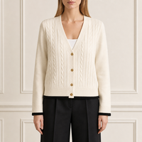 Cardigan en tricot torsadé personnalisé OEM pour femme, col en V, manches longues, boutons sur le devant, couleur unie, vêtement d'extérieur d'automne, pull cardigan pour femme