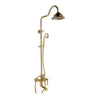 Ensemble de douche en laiton de luxe finition or antique, avec pommeau de douche pluie cloche, poignée en céramique et douchette téléphonique, vente en gros