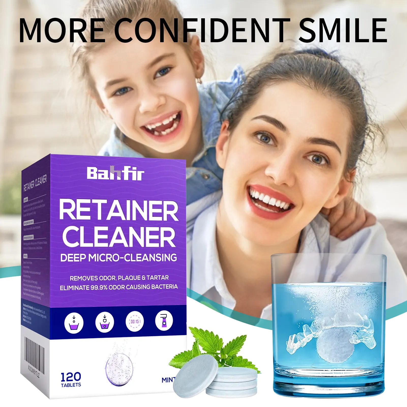 Hot-Sale Certified Retainer Cleaner Comprimés Blanchiment des soins dentaires pour le nettoyage des prothèses dentaires et des dents