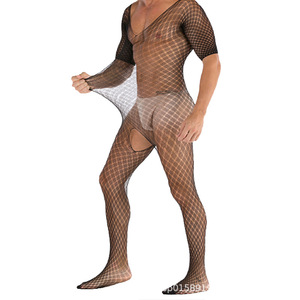 Men <b>Fishnet</b> Bodysuit Black Spandex Polyester Stage Performance Wear Full Body Mesh Costume - Product Image 4