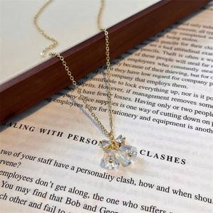 S925 Sterling <b>Silver</b> Bow <b>Heart</b>-Shape <b>Necklace</b> <b>with</b> Zircon Japanese Niche High-End Luxury Sweet Girlish <b>Heart</b> Locking Design - Product Image 4